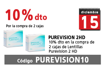 10% de descuento por la compra de dos cajas de lentillas Purevision 2 HD