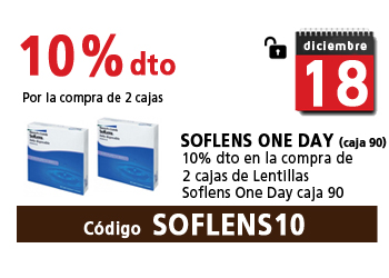 10% descuento por la compra de dos cajas de Lentillas Soflens One Day caja 90